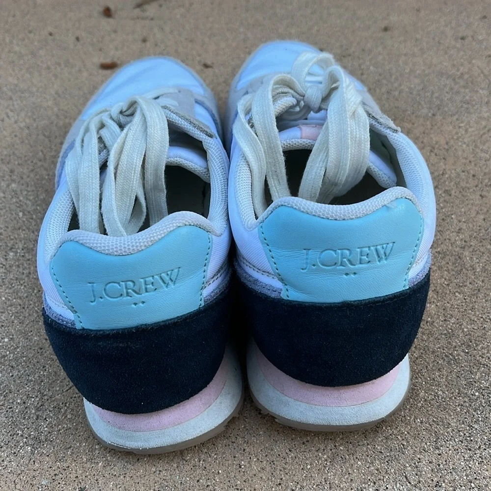 J Crew City Sneaker Spring Trainer white navy pink Women’s Size 7.5 Travel Laces - Picture 4 of 11